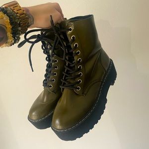 green lace up combat boots